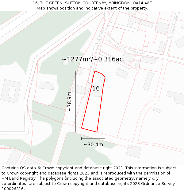 16, THE GREEN, SUTTON COURTENAY, ABINGDON, OX14 4AE: Plot and title map