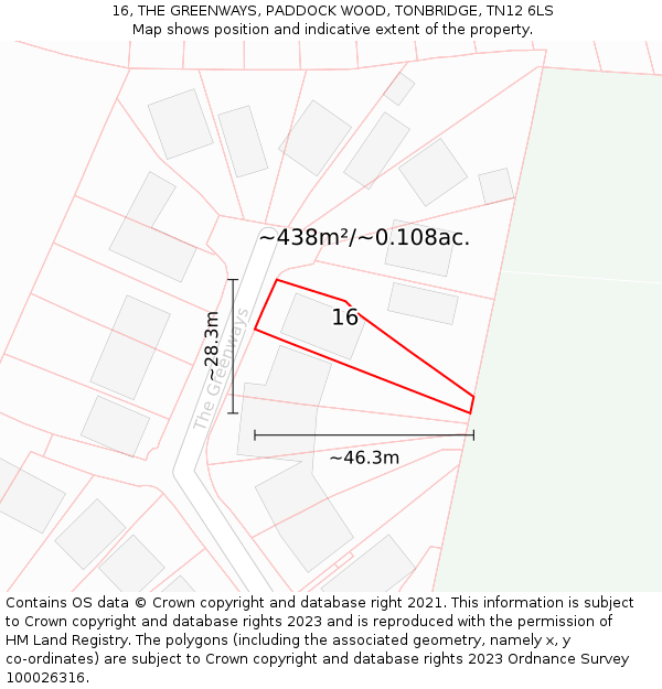 16, THE GREENWAYS, PADDOCK WOOD, TONBRIDGE, TN12 6LS: Plot and title map