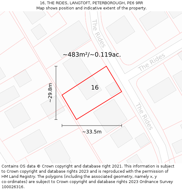 16, THE RIDES, LANGTOFT, PETERBOROUGH, PE6 9RR: Plot and title map