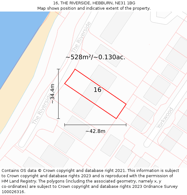 16, THE RIVERSIDE, HEBBURN, NE31 1BG: Plot and title map