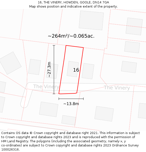 16, THE VINERY, HOWDEN, GOOLE, DN14 7GA: Plot and title map