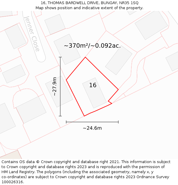 16, THOMAS BARDWELL DRIVE, BUNGAY, NR35 1SQ: Plot and title map