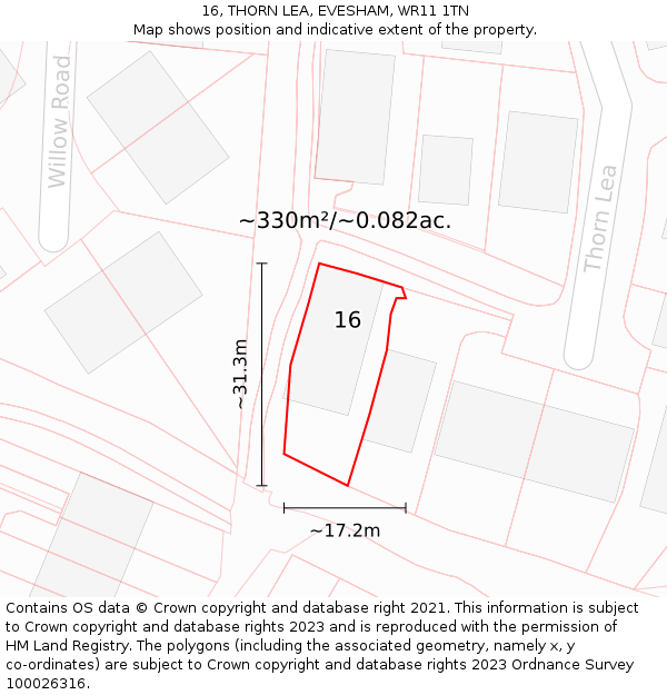 16, THORN LEA, EVESHAM, WR11 1TN: Plot and title map