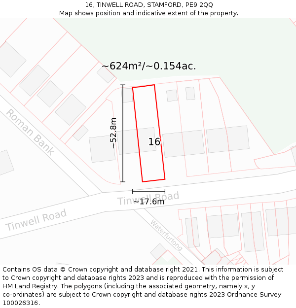 16, TINWELL ROAD, STAMFORD, PE9 2QQ: Plot and title map