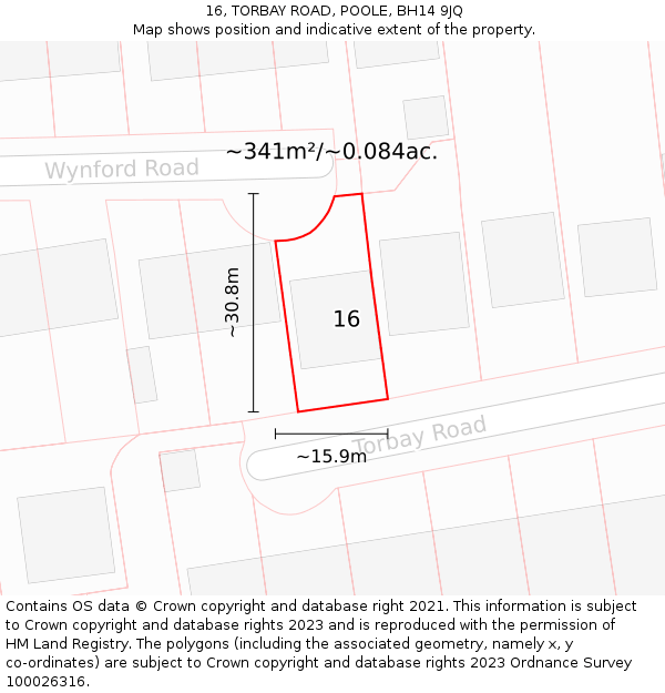 16, TORBAY ROAD, POOLE, BH14 9JQ: Plot and title map