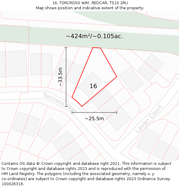 16, TORCROSS WAY, REDCAR, TS10 2RU: Plot and title map