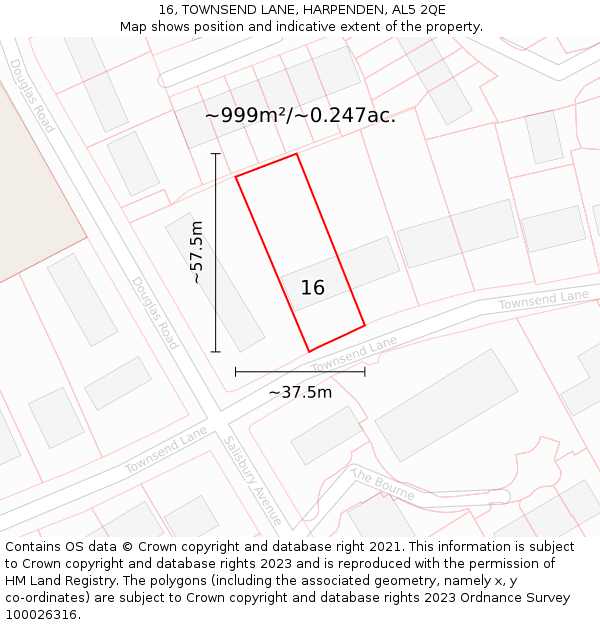 16, TOWNSEND LANE, HARPENDEN, AL5 2QE: Plot and title map