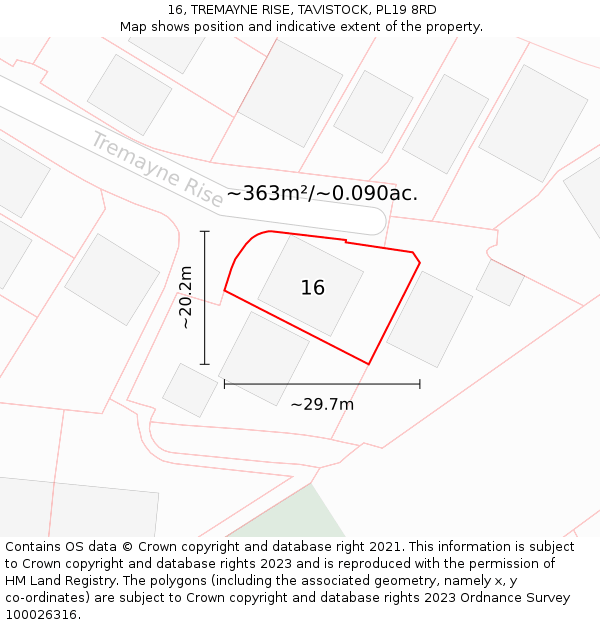 16, TREMAYNE RISE, TAVISTOCK, PL19 8RD: Plot and title map