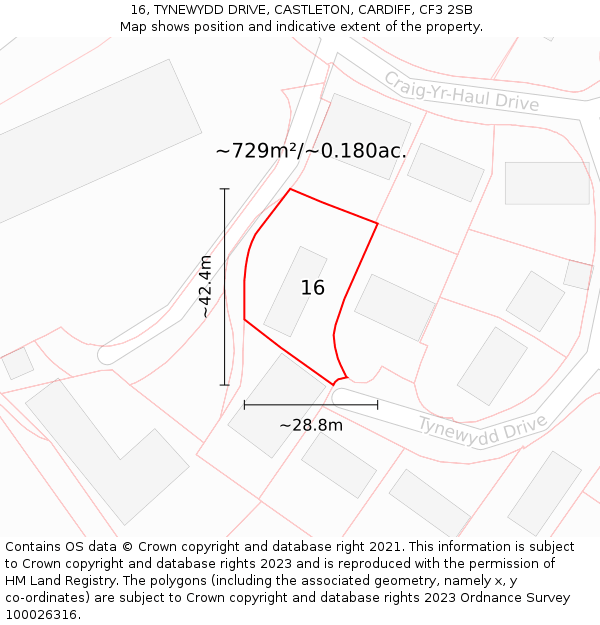 16, TYNEWYDD DRIVE, CASTLETON, CARDIFF, CF3 2SB: Plot and title map