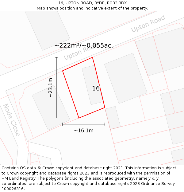 16, UPTON ROAD, RYDE, PO33 3DX: Plot and title map