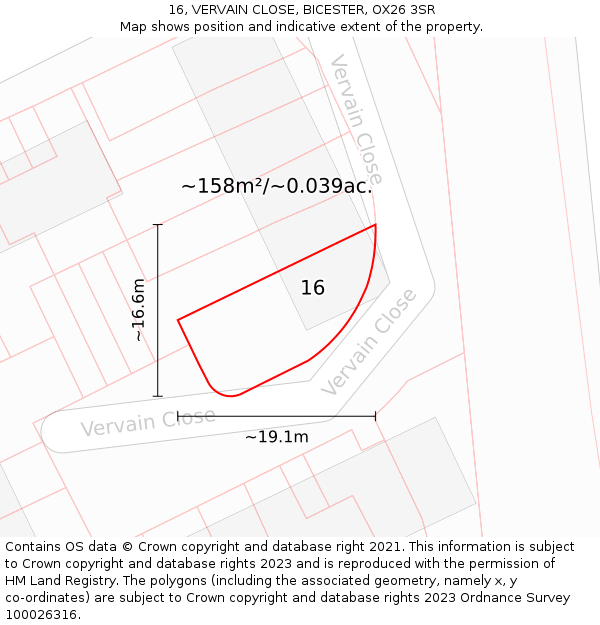 16, VERVAIN CLOSE, BICESTER, OX26 3SR: Plot and title map