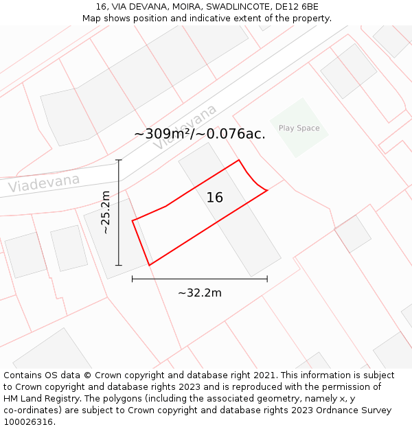 16, VIA DEVANA, MOIRA, SWADLINCOTE, DE12 6BE: Plot and title map