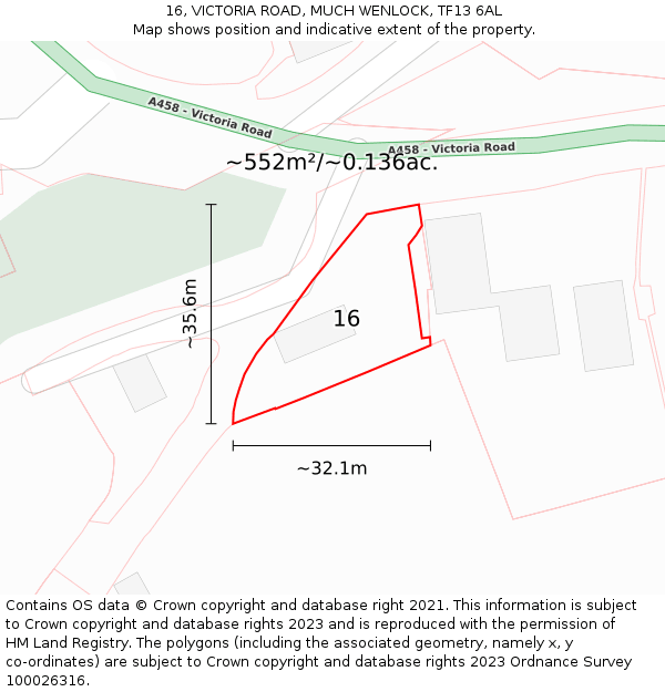 16, VICTORIA ROAD, MUCH WENLOCK, TF13 6AL: Plot and title map