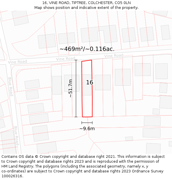 16, VINE ROAD, TIPTREE, COLCHESTER, CO5 0LN: Plot and title map
