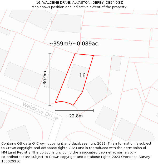 16, WALDENE DRIVE, ALVASTON, DERBY, DE24 0GZ: Plot and title map