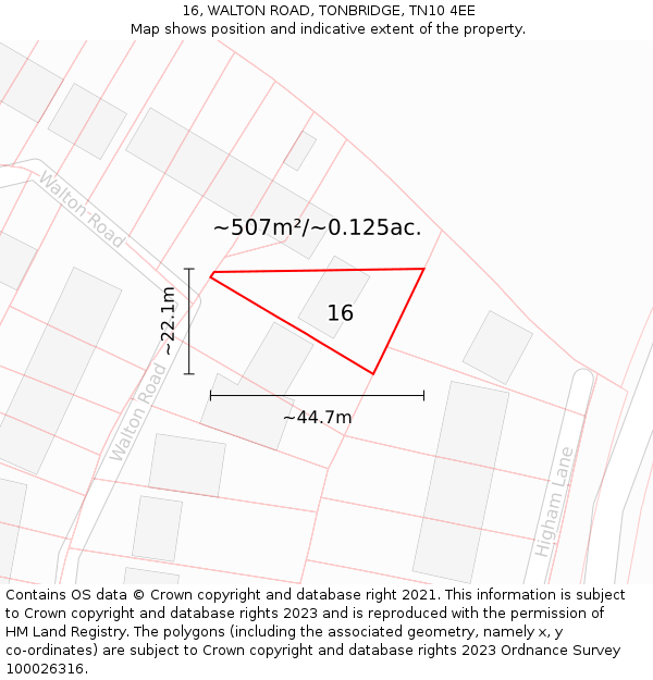 16, WALTON ROAD, TONBRIDGE, TN10 4EE: Plot and title map