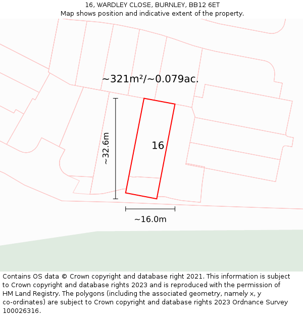 16, WARDLEY CLOSE, BURNLEY, BB12 6ET: Plot and title map