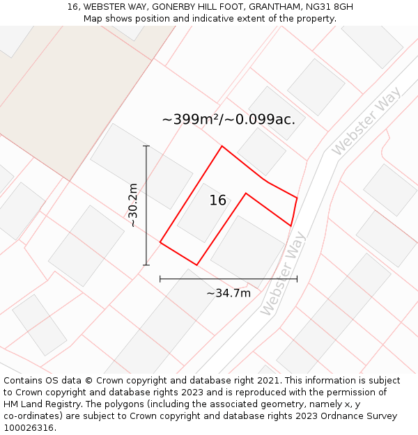 16, WEBSTER WAY, GONERBY HILL FOOT, GRANTHAM, NG31 8GH: Plot and title map