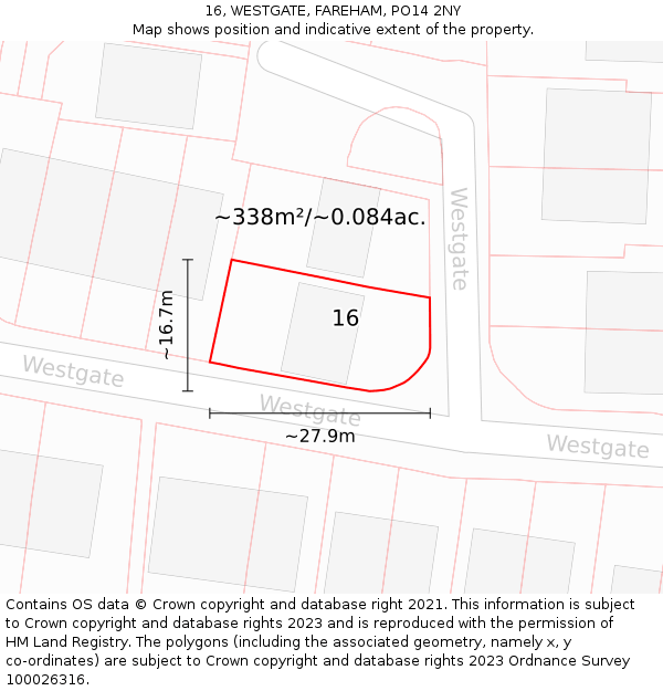 16, WESTGATE, FAREHAM, PO14 2NY: Plot and title map