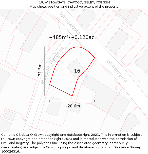 16, WISTOWGATE, CAWOOD, SELBY, YO8 3SH: Plot and title map