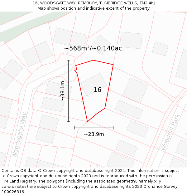 16, WOODSGATE WAY, PEMBURY, TUNBRIDGE WELLS, TN2 4NJ: Plot and title map