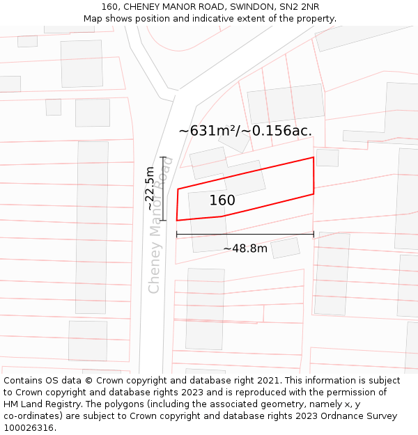 160, CHENEY MANOR ROAD, SWINDON, SN2 2NR: Plot and title map