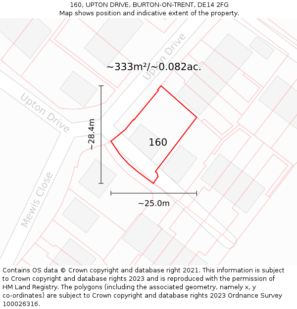 160, UPTON DRIVE, BURTON-ON-TRENT, DE14 2FG: Plot and title map