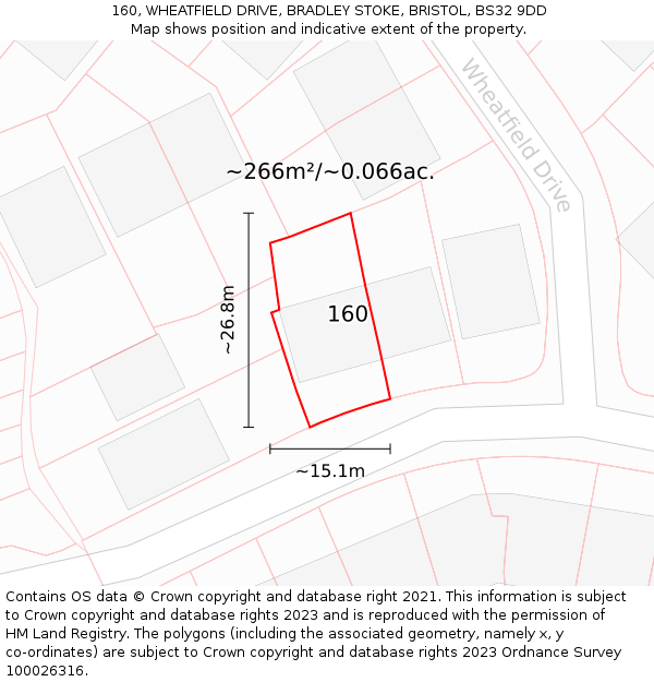 160, WHEATFIELD DRIVE, BRADLEY STOKE, BRISTOL, BS32 9DD: Plot and title map