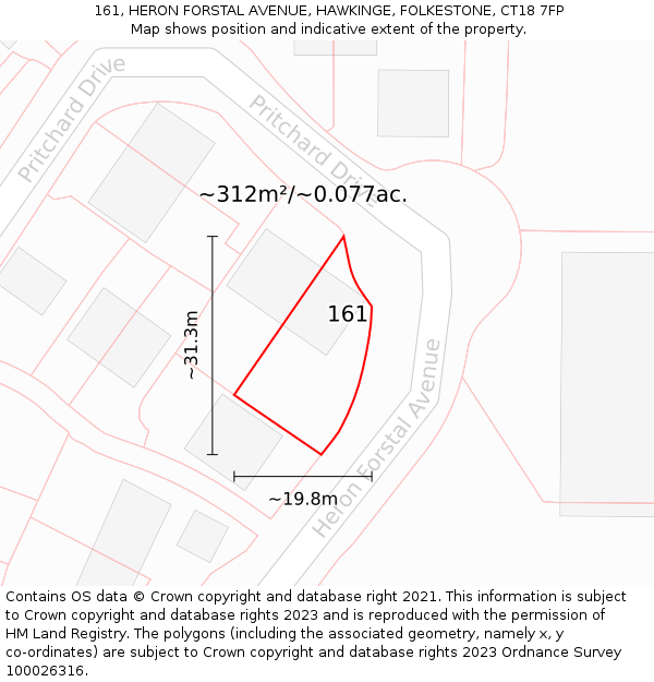 161, HERON FORSTAL AVENUE, HAWKINGE, FOLKESTONE, CT18 7FP: Plot and title map