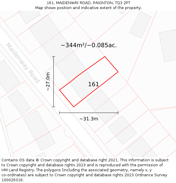 161, MAIDENWAY ROAD, PAIGNTON, TQ3 2PT: Plot and title map