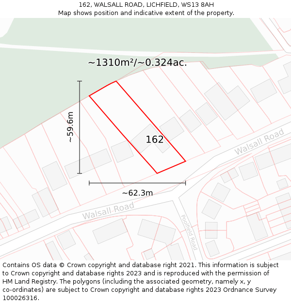 162, WALSALL ROAD, LICHFIELD, WS13 8AH: Plot and title map