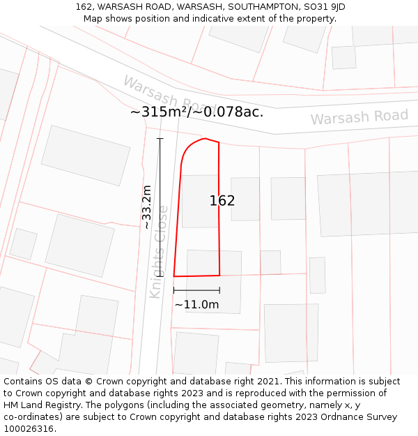 162, WARSASH ROAD, WARSASH, SOUTHAMPTON, SO31 9JD: Plot and title map