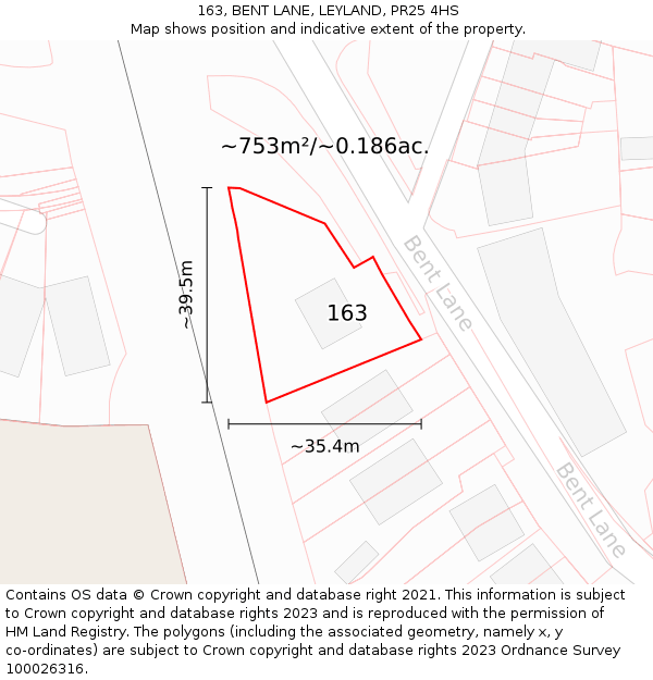 163, BENT LANE, LEYLAND, PR25 4HS: Plot and title map