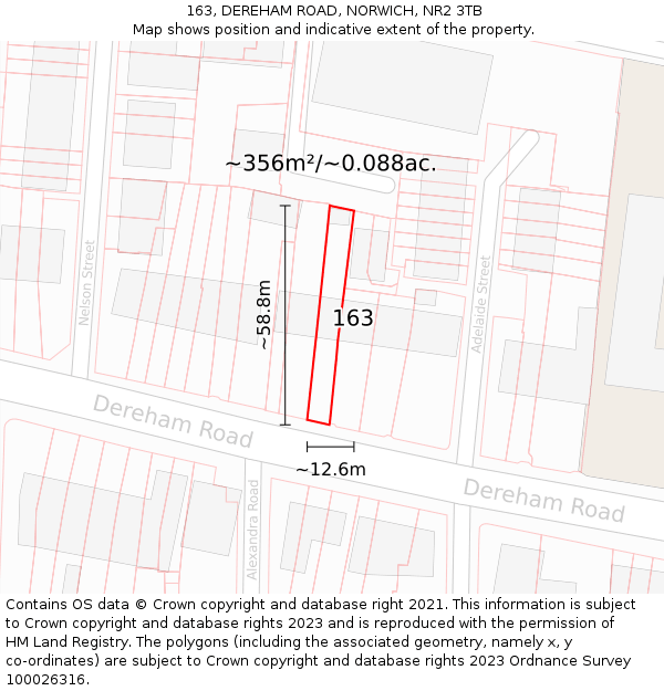 163, DEREHAM ROAD, NORWICH, NR2 3TB: Plot and title map