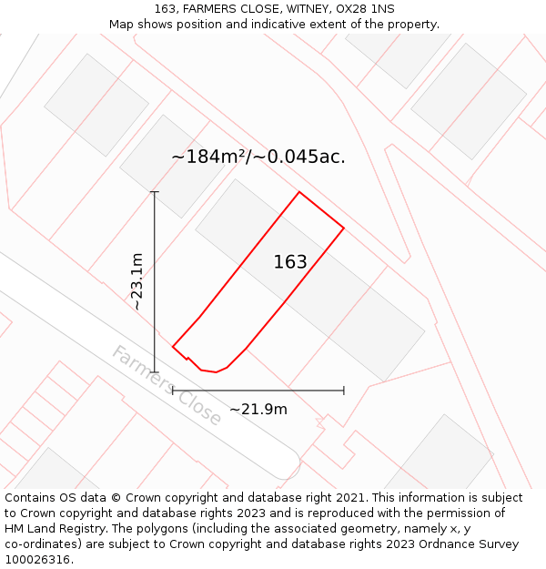 163, FARMERS CLOSE, WITNEY, OX28 1NS: Plot and title map