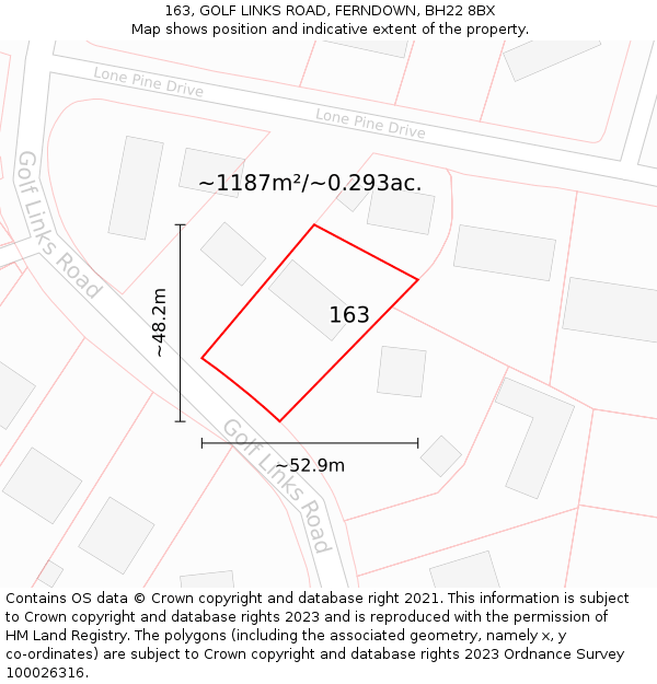 163, GOLF LINKS ROAD, FERNDOWN, BH22 8BX: Plot and title map