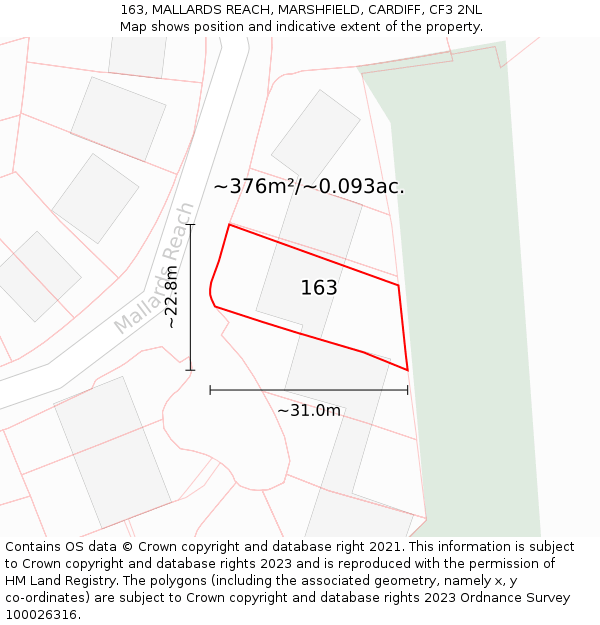 163, MALLARDS REACH, MARSHFIELD, CARDIFF, CF3 2NL: Plot and title map