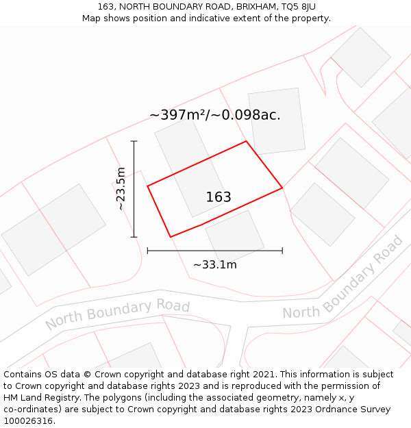 163, NORTH BOUNDARY ROAD, BRIXHAM, TQ5 8JU: Plot and title map