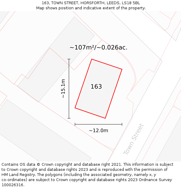 163, TOWN STREET, HORSFORTH, LEEDS, LS18 5BL: Plot and title map