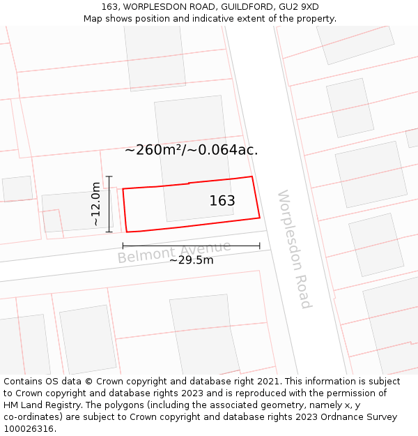 163, WORPLESDON ROAD, GUILDFORD, GU2 9XD: Plot and title map