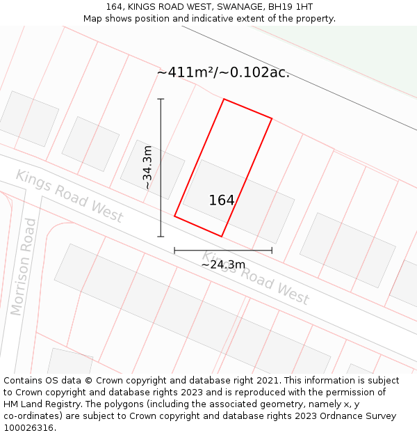 164, KINGS ROAD WEST, SWANAGE, BH19 1HT: Plot and title map