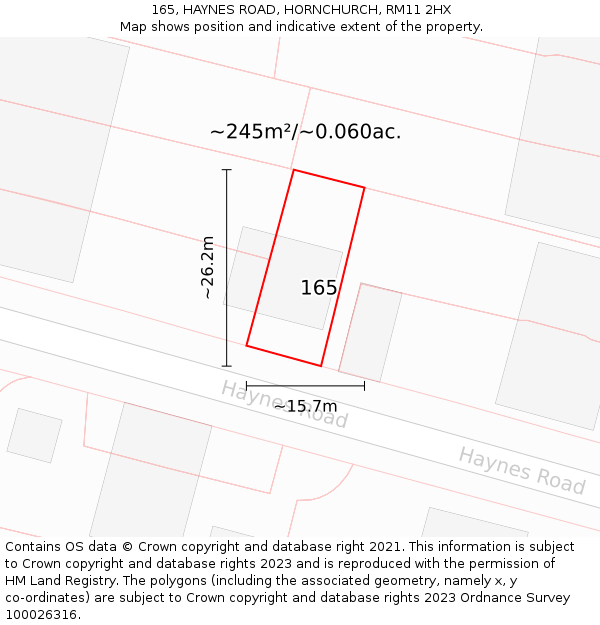 165, HAYNES ROAD, HORNCHURCH, RM11 2HX: Plot and title map