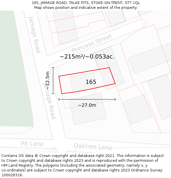 165, JAMAGE ROAD, TALKE PITS, STOKE-ON-TRENT, ST7 1QL: Plot and title map