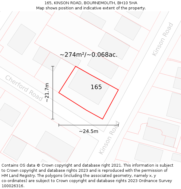 165, KINSON ROAD, BOURNEMOUTH, BH10 5HA: Plot and title map