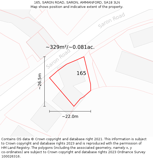 165, SARON ROAD, SARON, AMMANFORD, SA18 3LN: Plot and title map