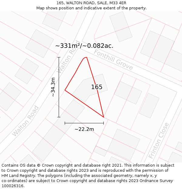 165, WALTON ROAD, SALE, M33 4ER: Plot and title map