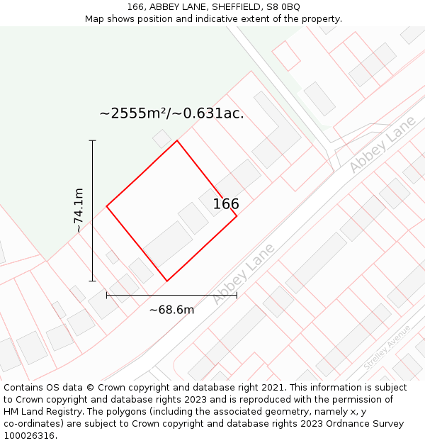 166, ABBEY LANE, SHEFFIELD, S8 0BQ: Plot and title map