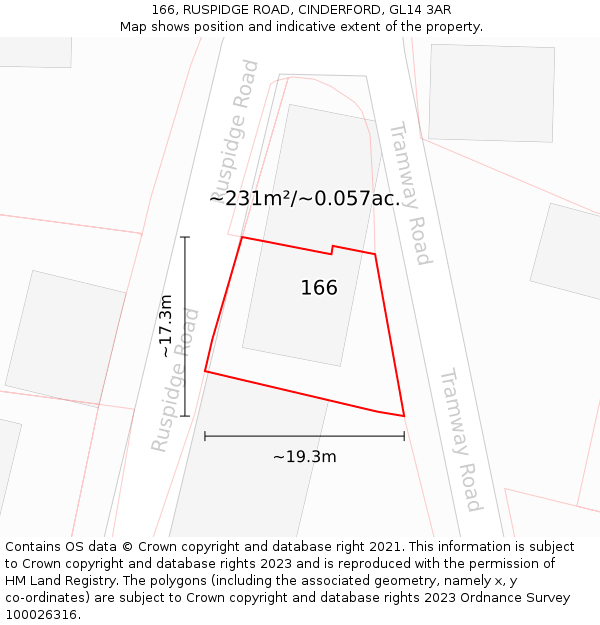 166, RUSPIDGE ROAD, CINDERFORD, GL14 3AR: Plot and title map