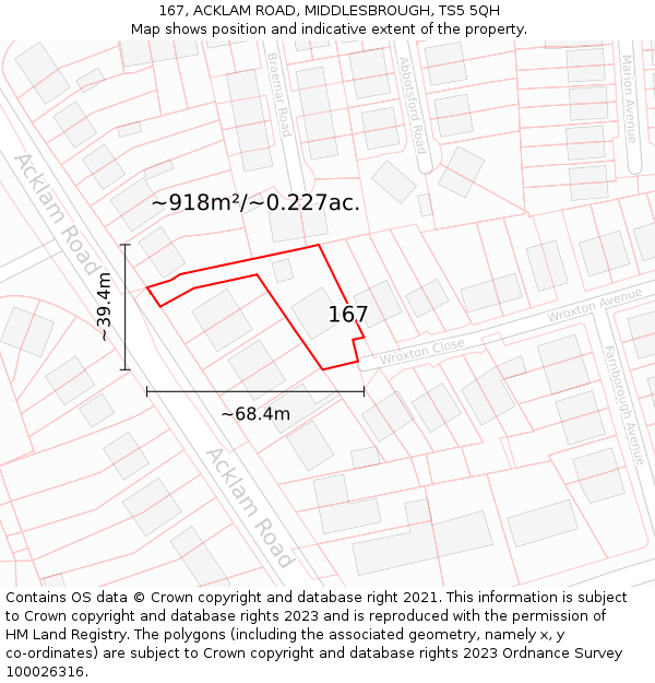 167, ACKLAM ROAD, MIDDLESBROUGH, TS5 5QH: Plot and title map