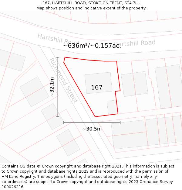 167, HARTSHILL ROAD, STOKE-ON-TRENT, ST4 7LU: Plot and title map